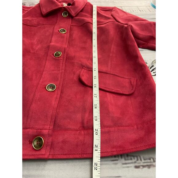 Chicos 0 Faux Suede Jacket Womens S Long Sleeve Collared Front Pockets Magenta - Picture 8 of 12